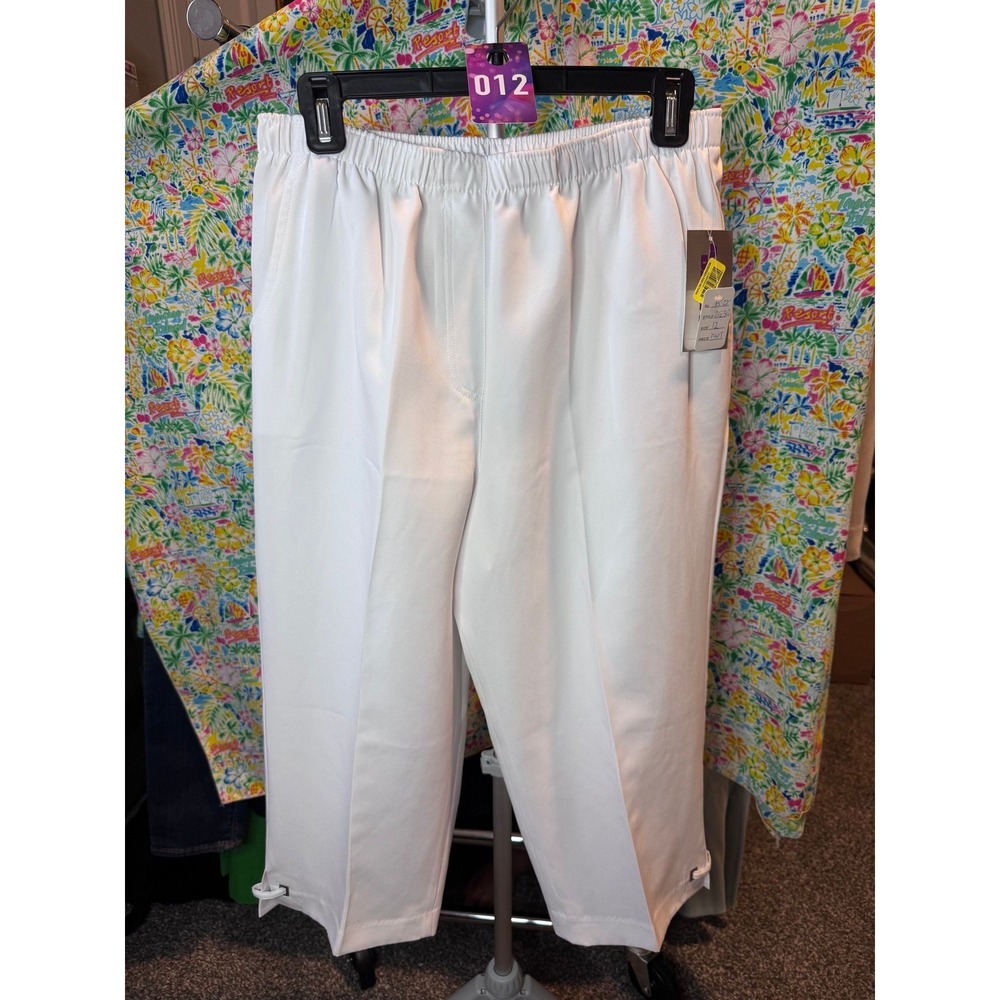 012 Alison Daley Womens White Elastic Waist Capri Pants Size 12 NWT Cropped